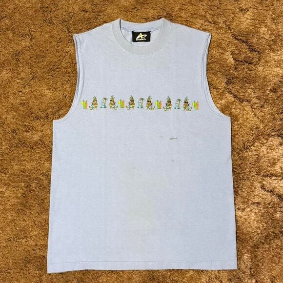 90s Sleeveless Hawaiian Tee Blue Medium - Picture 1 of 6